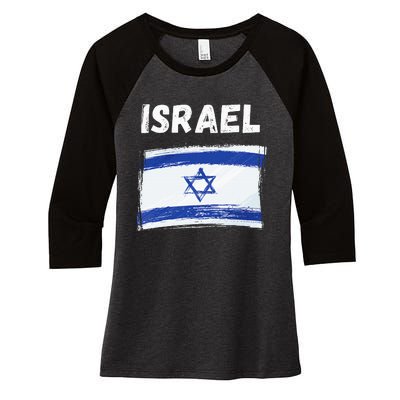 Israel Flag Holiday Vintage Grunge Israeli Flag Women's Tri-Blend 3/4-Sleeve Raglan Shirt