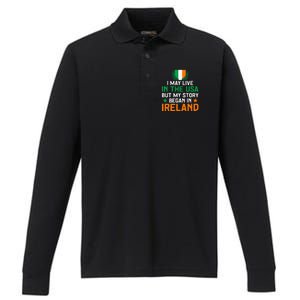 Irish Funny Home Country My Story Began In Ireland Performance Long Sleeve Polo