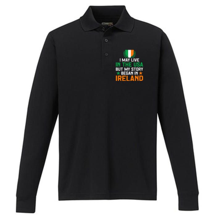 Irish Funny Home Country My Story Began In Ireland Performance Long Sleeve Polo