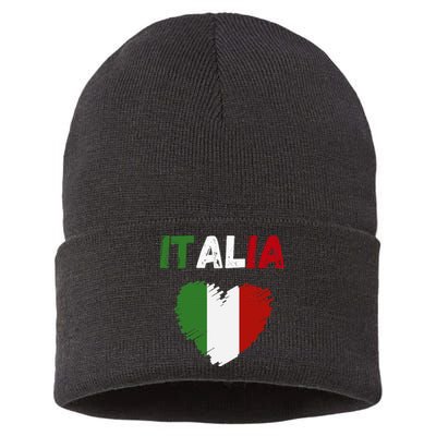 Italy Flag Holiday Italy Heart Italian Flag Sustainable Knit Beanie