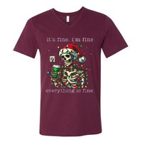 ItS Fine IM Fine Everything Is Fine Christmas Skeleton V-Neck T-Shirt