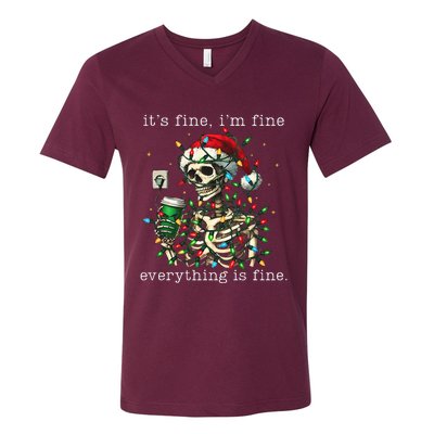 ItS Fine IM Fine Everything Is Fine Christmas Skeleton V-Neck T-Shirt