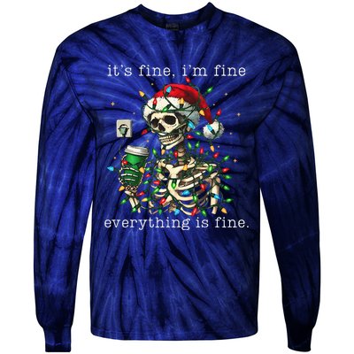 ItS Fine IM Fine Everything Is Fine Christmas Skeleton Tie-Dye Long Sleeve Shirt