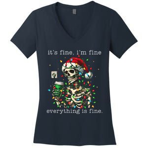 ItS Fine IM Fine Everything Is Fine Christmas Skeleton Women's V-Neck T-Shirt