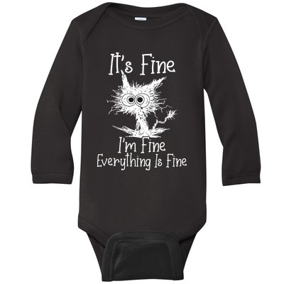 Its Fine Im Fine Everything Is Fine Funny Cat Baby Long Sleeve Bodysuit