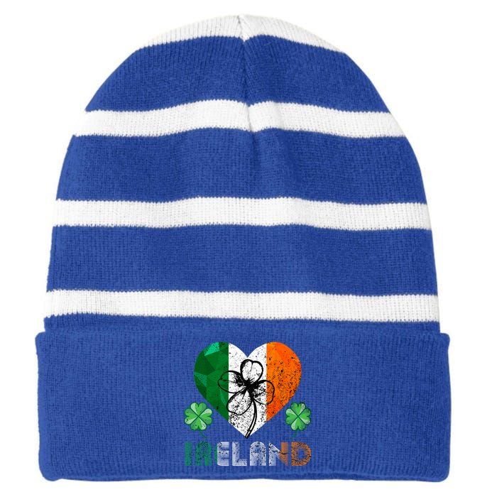 Irish Flag I Love Ireland Tees St Patrick's Funny Gift Striped Beanie with Solid Band