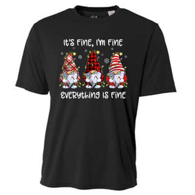 Its Fine I'm Fine Everything Is Fine Gnome Christmas Lights Cooling Performance Crew T-Shirt