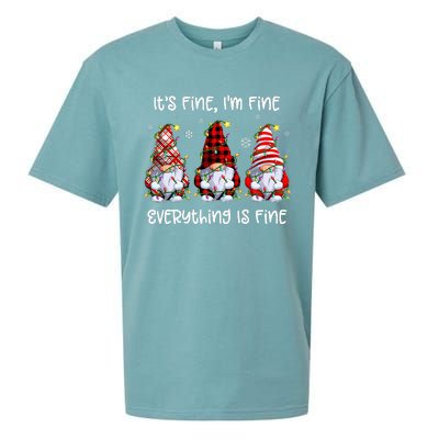 Its Fine I'm Fine Everything Is Fine Gnome Christmas Lights Sueded Cloud Jersey T-Shirt