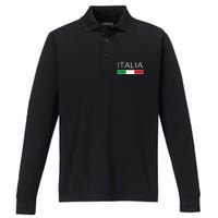 Italia Flag Italian Italy Italiano Family Heritage Performance Long Sleeve Polo