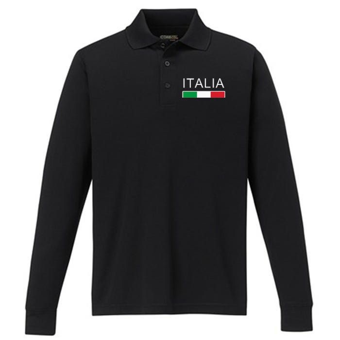 Italia Flag Italian Italy Italiano Family Heritage Performance Long Sleeve Polo