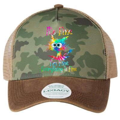 It's Fine I'm Fine Everything Is Fine Funny Cat Tie Dye Gift Legacy Tie Dye Trucker Hat