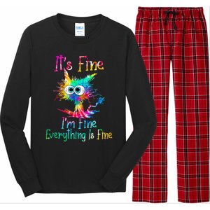 It's Fine I'm Fine Everything Is Fine Funny Cat Tie Dye Gift Long Sleeve Pajama Set