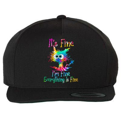 It's Fine I'm Fine Everything Is Fine Funny Cat Tie Dye Gift Wool Snapback Cap