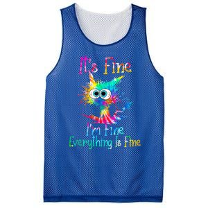 It's Fine I'm Fine Everything Is Fine Funny Cat Tie Dye Gift Mesh Reversible Basketball Jersey Tank