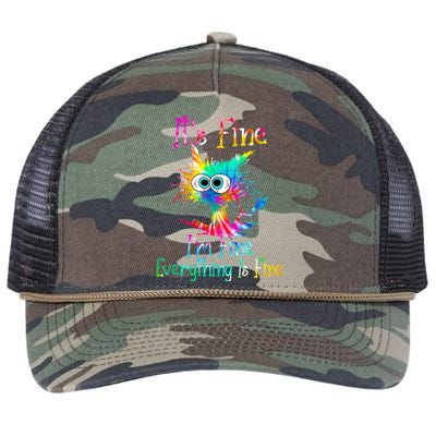 It's Fine I'm Fine Everything Is Fine Funny Cat Tie Dye Gift Retro Rope Trucker Hat Cap