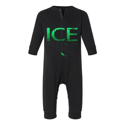 Ice Fishing - Ice Time with Ice Jig - Ice Fisherman Infant Fleece One Piece