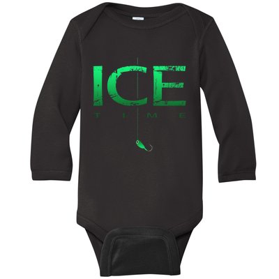 Ice Fishing - Ice Time with Ice Jig - Ice Fisherman Baby Long Sleeve Bodysuit