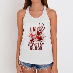 I'm fine it's not my blood Sarcastic Halloween Humor  Women's Knotted Racerback Tank