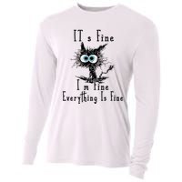 It's Fine I'm Fine Everything Is Fine Funny cat Cooling Performance Long Sleeve Crew