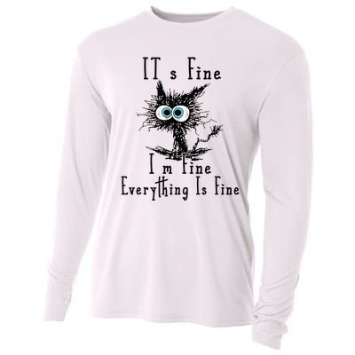 It's Fine I'm Fine Everything Is Fine Funny cat Cooling Performance Long Sleeve Crew