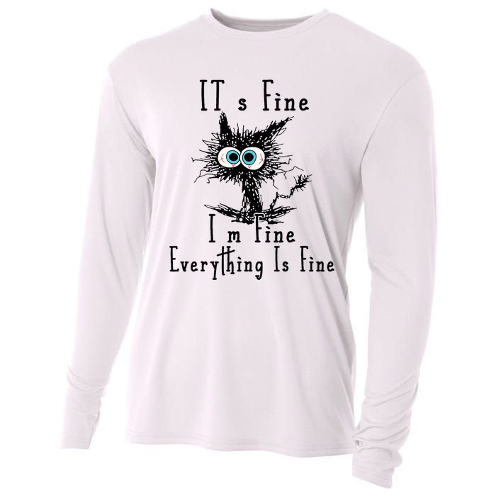 It's Fine I'm Fine Everything Is Fine Funny cat Cooling Performance Long Sleeve Crew