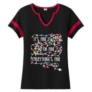 Its Fine Im Fine Everything Is Fine Christmas Lights Gift Ladies Halftime Notch Neck Tee