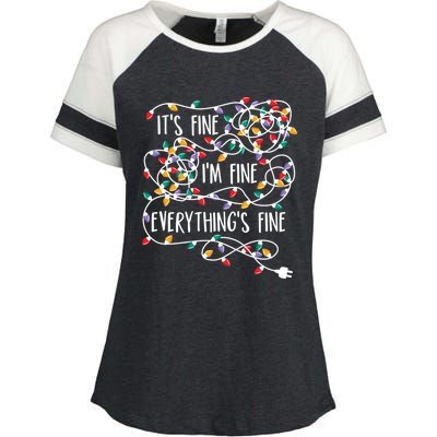 Its Fine Im Fine Everything Is Fine Christmas Lights Gift Enza Ladies Jersey Colorblock Tee