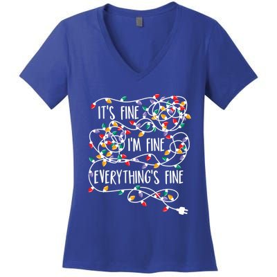 Its Fine Im Fine Everything Is Fine Christmas Lights Gift Women's V-Neck T-Shirt