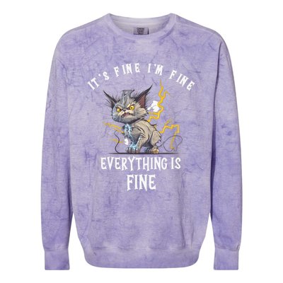 It's Fine I'm Fine Everything Is Fine Funny Sarcastic Cat Colorblast Crewneck Sweatshirt