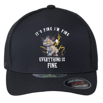 It's Fine I'm Fine Everything Is Fine Funny Sarcastic Cat Flexfit Unipanel Trucker Cap