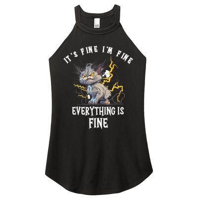 It's Fine I'm Fine Everything Is Fine Funny Sarcastic Cat Women's Perfect Tri Rocker Tank