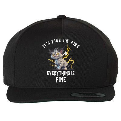It's Fine I'm Fine Everything Is Fine Funny Sarcastic Cat Wool Snapback Cap