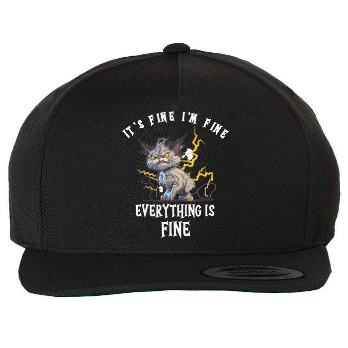 It's Fine I'm Fine Everything Is Fine Funny Sarcastic Cat Wool Snapback Cap