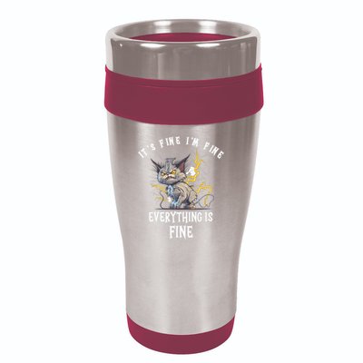 It's Fine I'm Fine Everything Is Fine Funny Sarcastic Cat 16oz Travel Tumbler