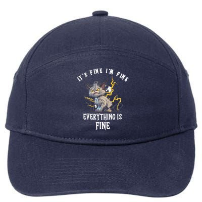 It's Fine I'm Fine Everything Is Fine Funny Sarcastic Cat 7-Panel Snapback Hat