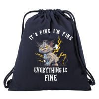 It's Fine I'm Fine Everything Is Fine Funny Sarcastic Cat Drawstring Bag