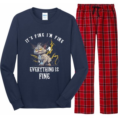 It's Fine I'm Fine Everything Is Fine Funny Sarcastic Cat Long Sleeve Pajama Set