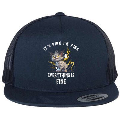 It's Fine I'm Fine Everything Is Fine Funny Sarcastic Cat Flatbill Hat