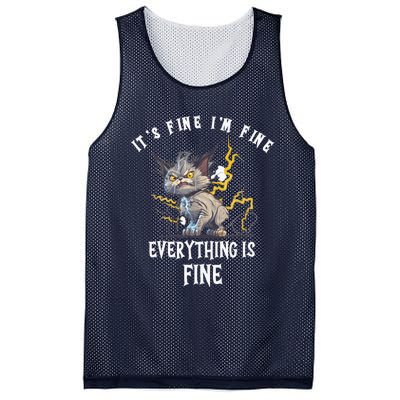 It's Fine I'm Fine Everything Is Fine Funny Sarcastic Cat Mesh Reversible Basketball Jersey Tank