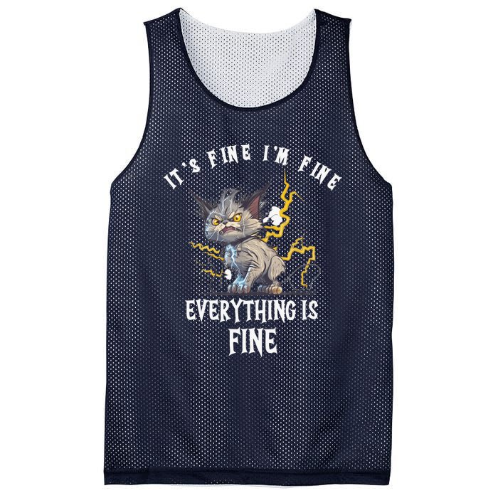 It's Fine I'm Fine Everything Is Fine Funny Sarcastic Cat Mesh Reversible Basketball Jersey Tank