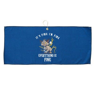 It's Fine I'm Fine Everything Is Fine Funny Sarcastic Cat Large Microfiber Waffle Golf Towel