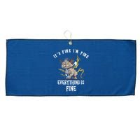 It's Fine I'm Fine Everything Is Fine Funny Sarcastic Cat Large Microfiber Waffle Golf Towel
