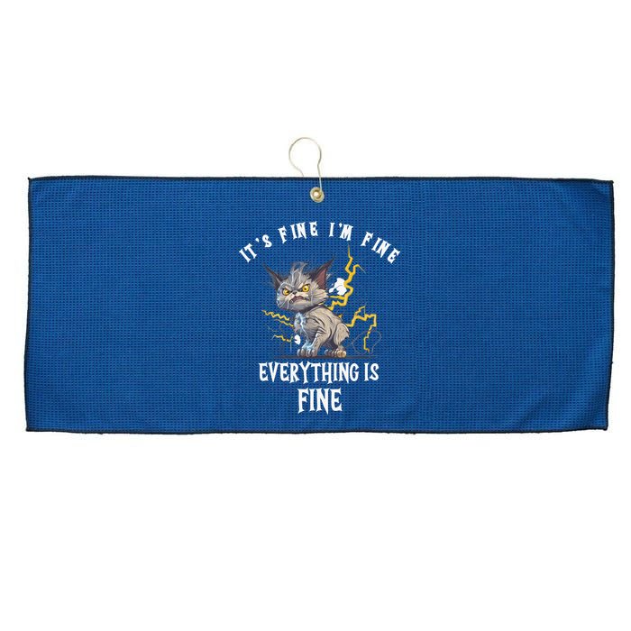 It's Fine I'm Fine Everything Is Fine Funny Sarcastic Cat Large Microfiber Waffle Golf Towel