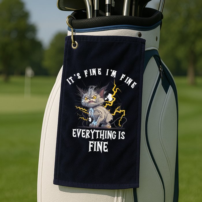 It's Fine I'm Fine Everything Is Fine Funny Sarcastic Cat Golf Towel