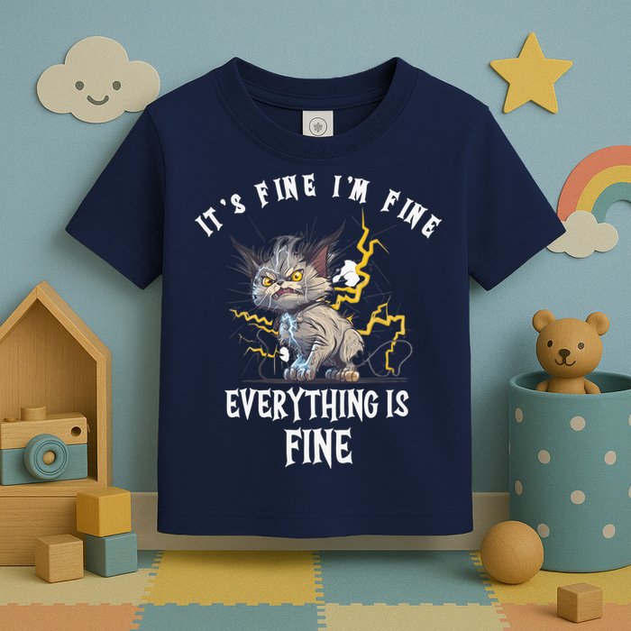 It's Fine I'm Fine Everything Is Fine Funny Sarcastic Cat Toddler T-Shirt