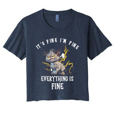 It's Fine I'm Fine Everything Is Fine Funny Sarcastic Cat Women's Crop Top Tee