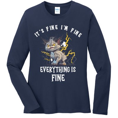 It's Fine I'm Fine Everything Is Fine Funny Sarcastic Cat Ladies Long Sleeve Shirt