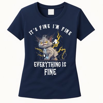 It's Fine I'm Fine Everything Is Fine Funny Sarcastic Cat Womens T-Shirt