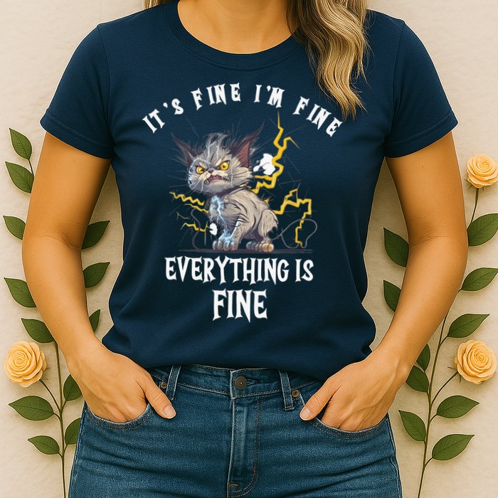 It's Fine I'm Fine Everything Is Fine Funny Sarcastic Cat Womens T-Shirt