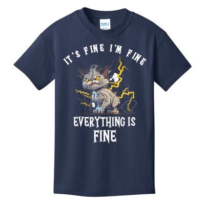 It's Fine I'm Fine Everything Is Fine Funny Sarcastic Cat Kids T-Shirt